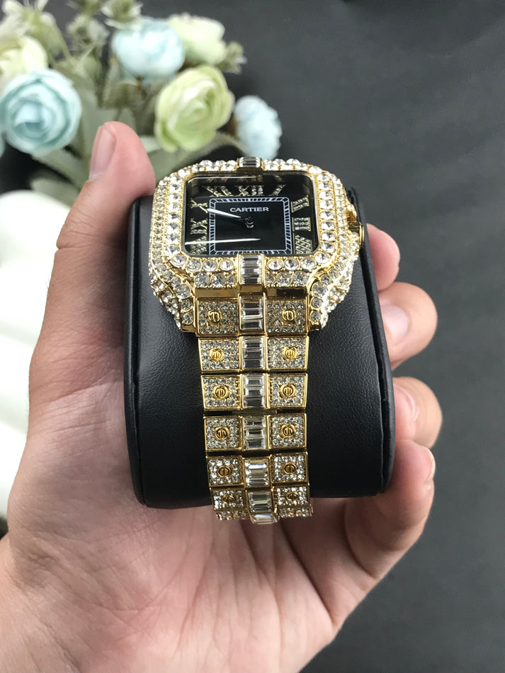 Cartier iced stone-watch for men