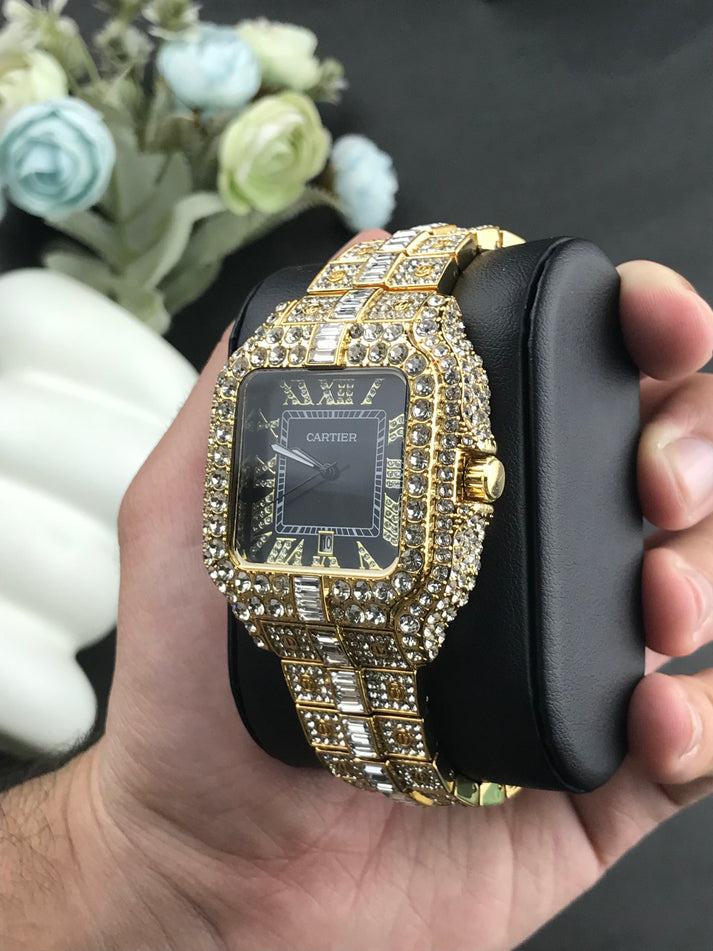 Cartier iced stone-watch for men