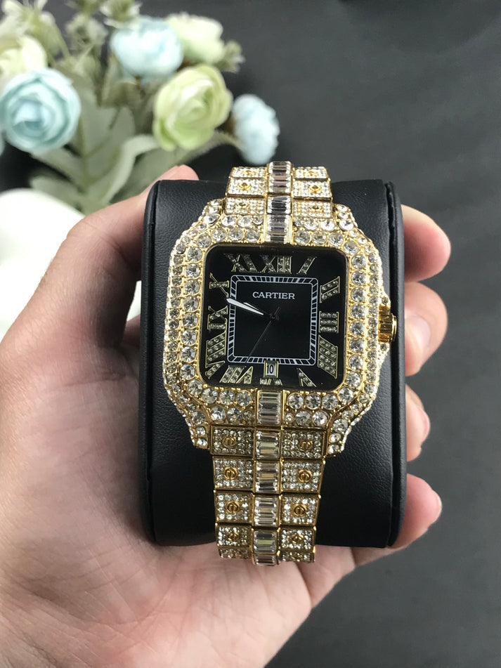 Cartier iced stone-watch for men