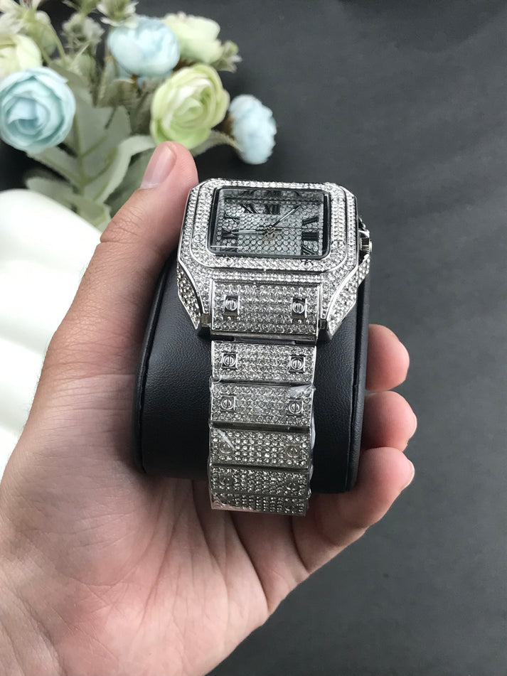 Cartier iced stone-watch for men