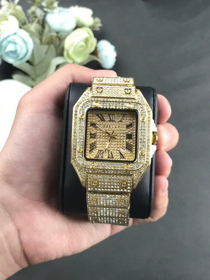 Cartier iced stone-watch for men