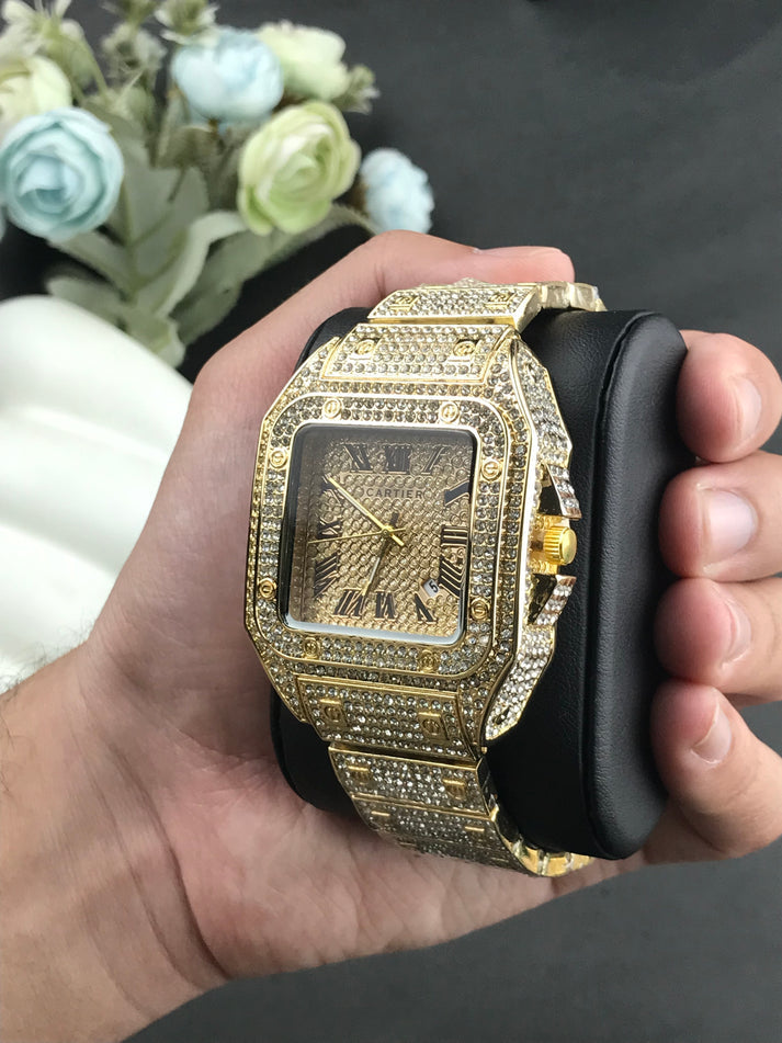 Cartier iced stone-watch for men