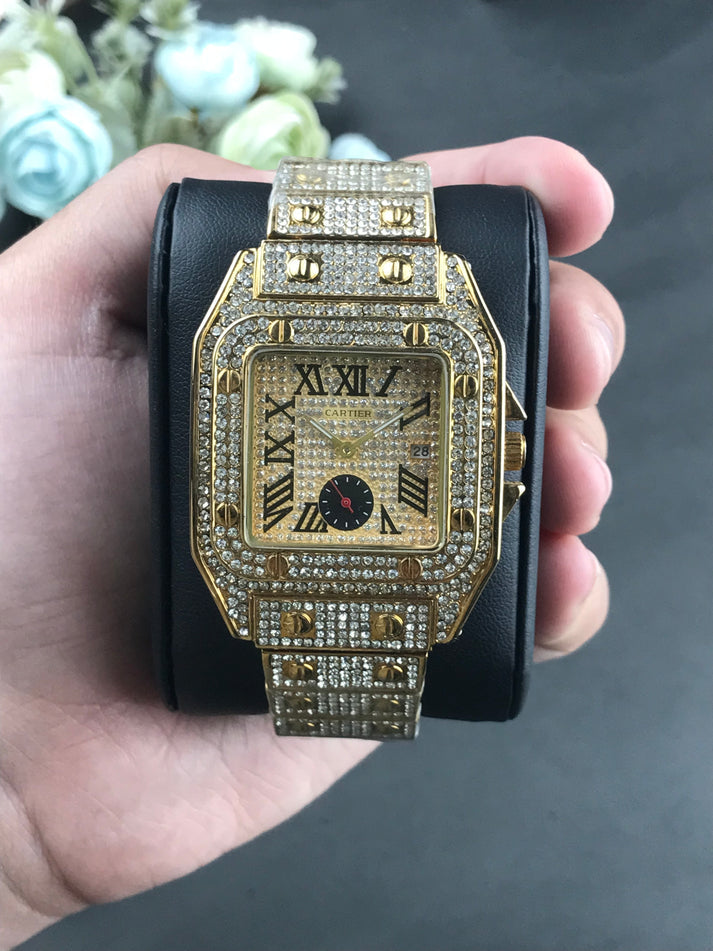 Cartier iced stone-watch for men