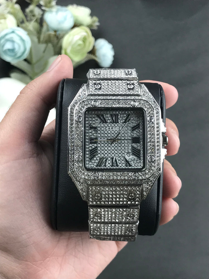 Cartier iced stone-watch for men