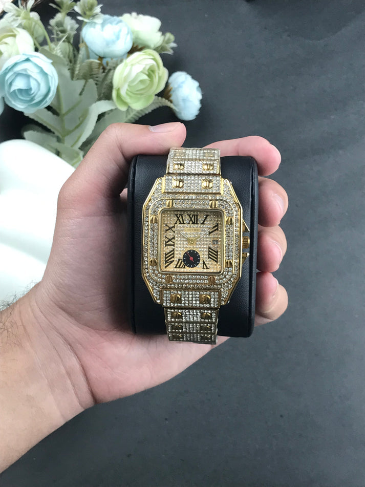 Cartier iced stone-watch for men