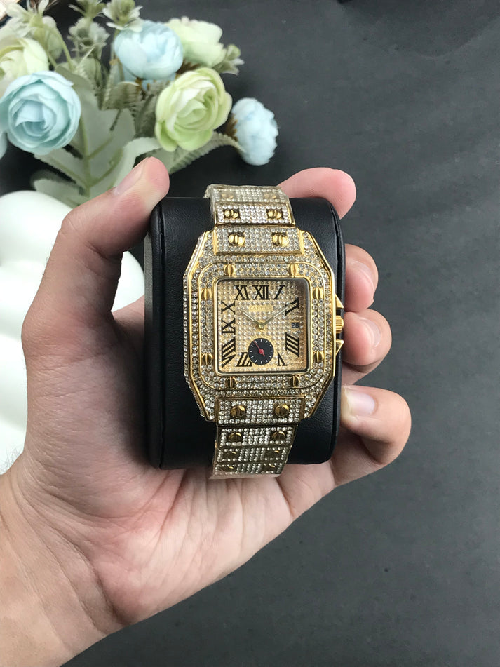 Cartier iced stone-watch for men