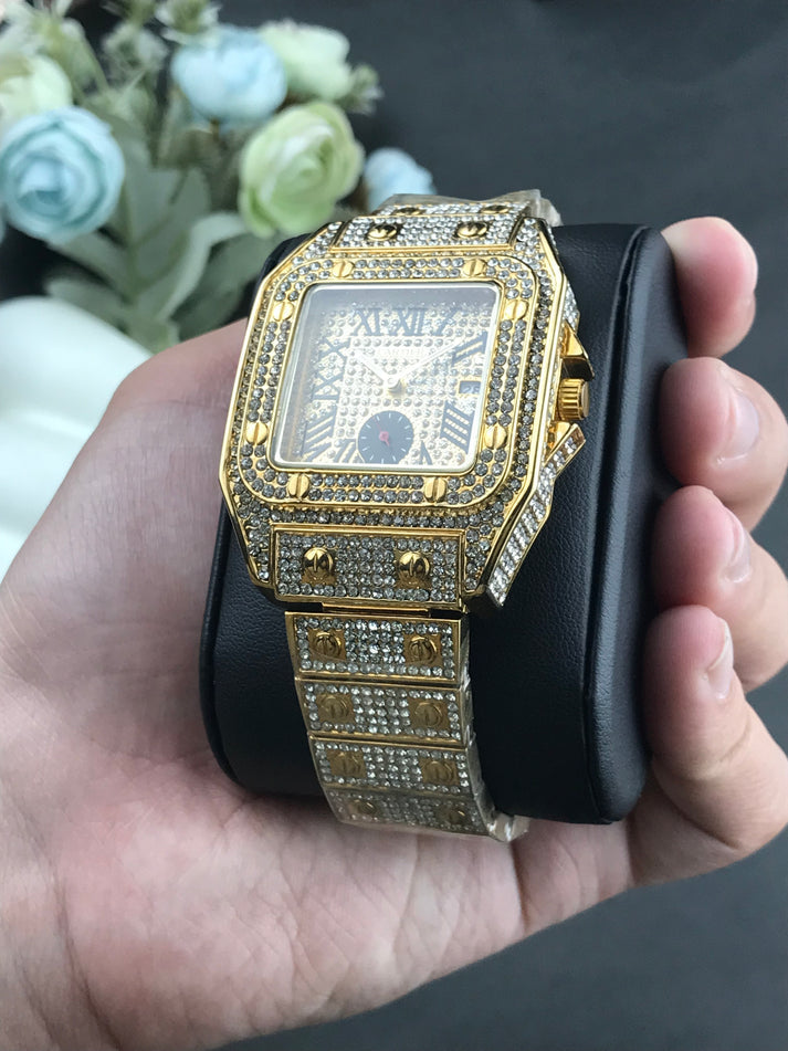 Cartier iced stone-watch for men