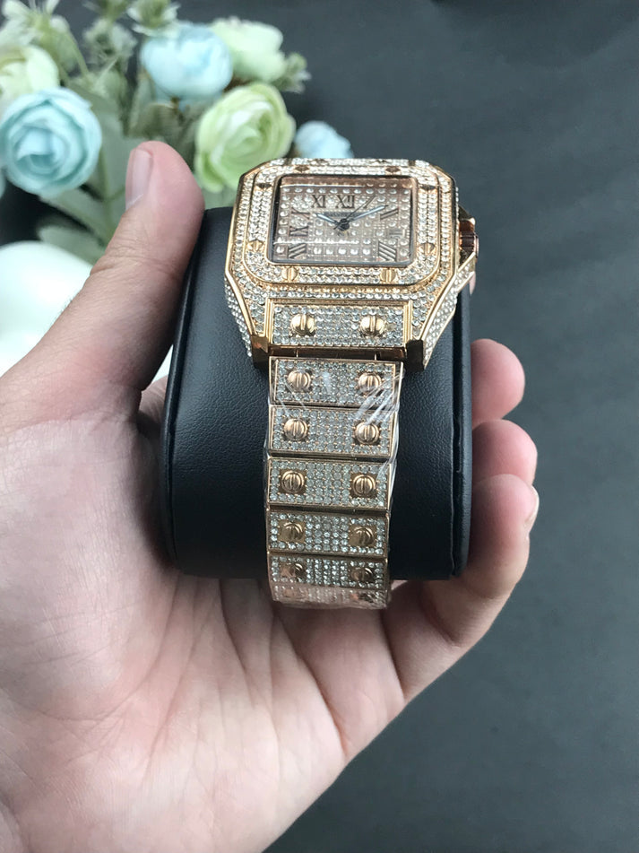 Cartier iced stone-watch for men