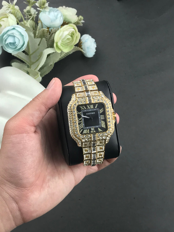 Cartier iced stone-watch for men