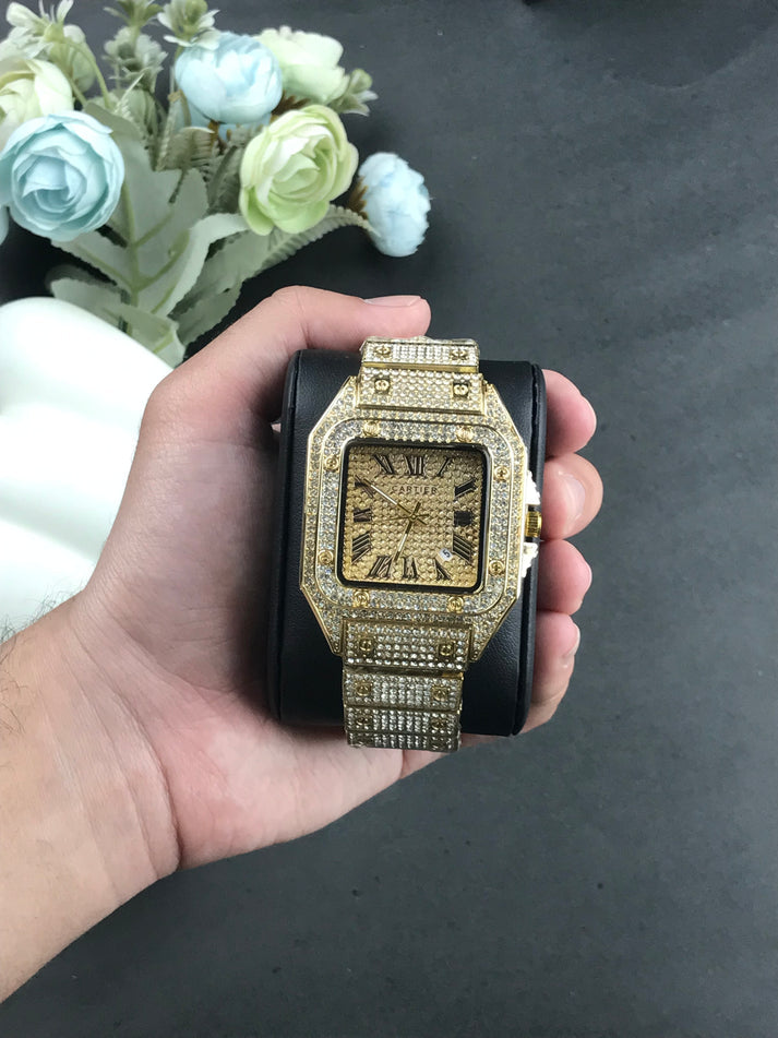 Cartier iced stone-watch for men