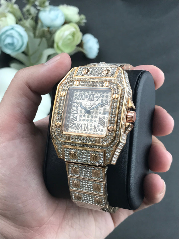 Cartier iced stone-watch for men