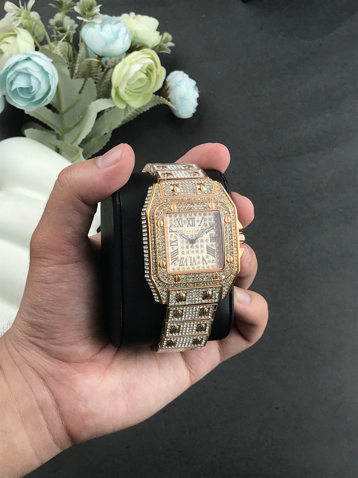 Cartier iced stone-watch for men