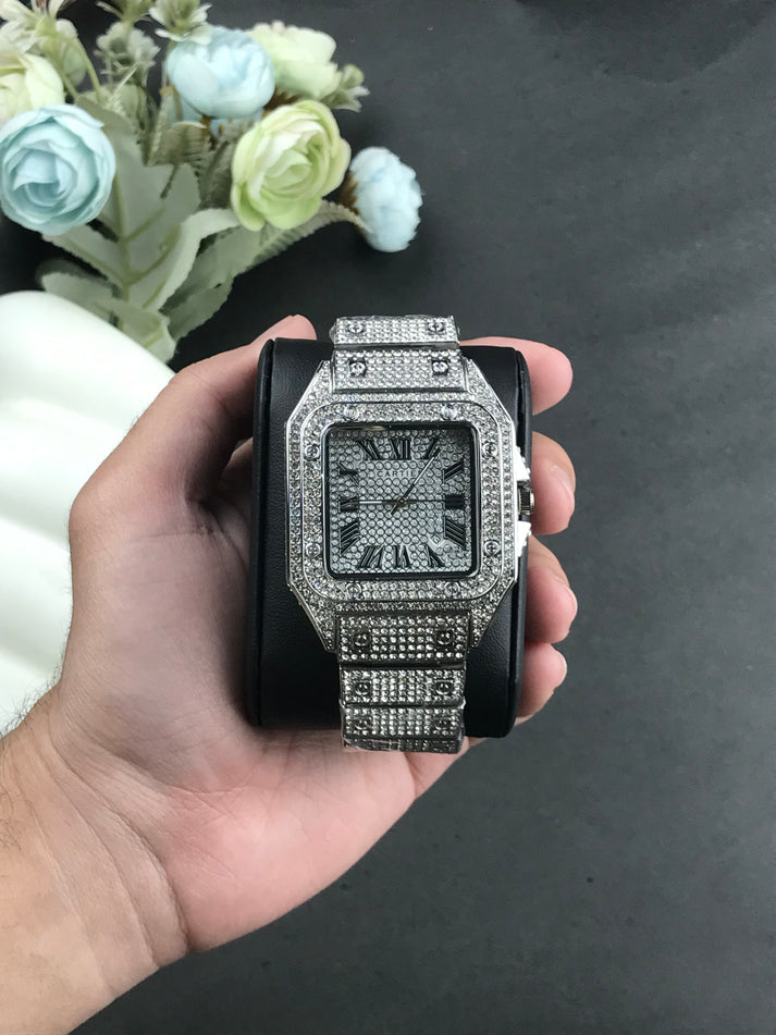 Cartier iced stone-watch for men