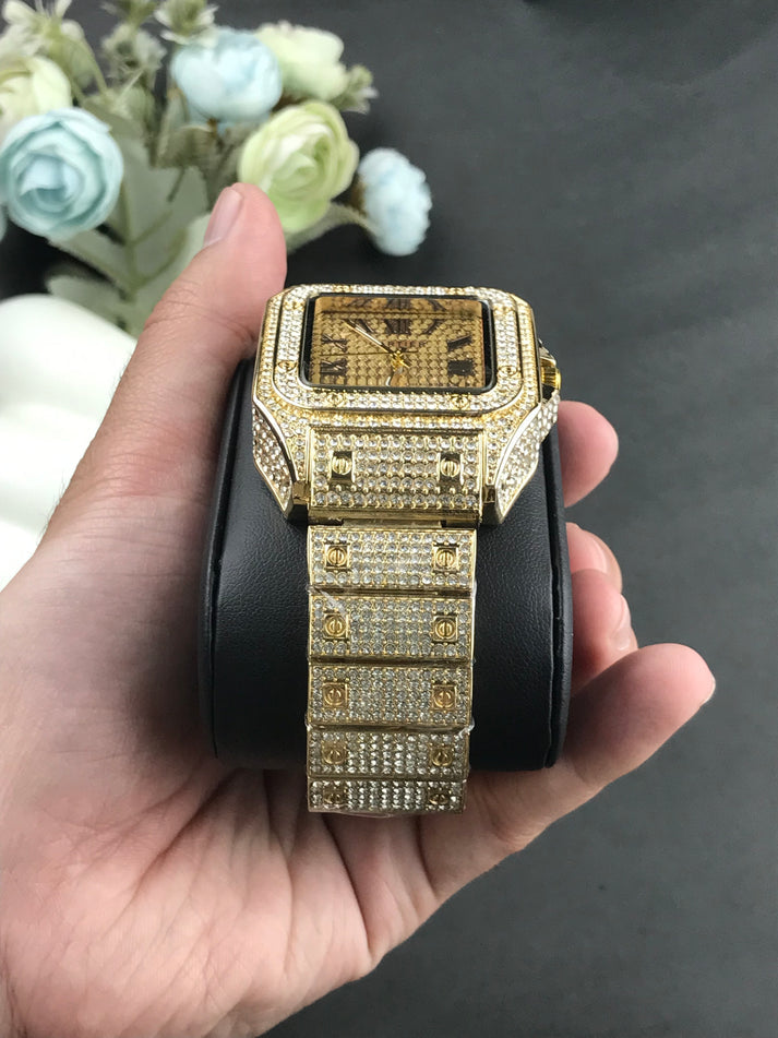Cartier iced stone-watch for men